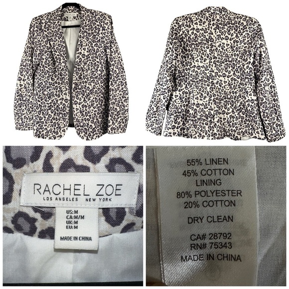Rachel Zoe Jackets & Blazers - Rachel Zoe Womens Medium Linen Blend Leopard Animal Print Boho Open Front Blazer